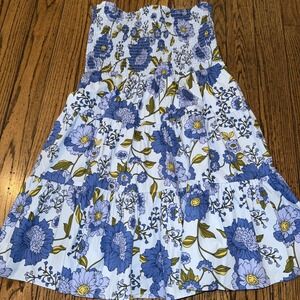 Steve Madden Mid Thigh Mini Dress Blue Floral Pattern Size L Sleeveless No Strap